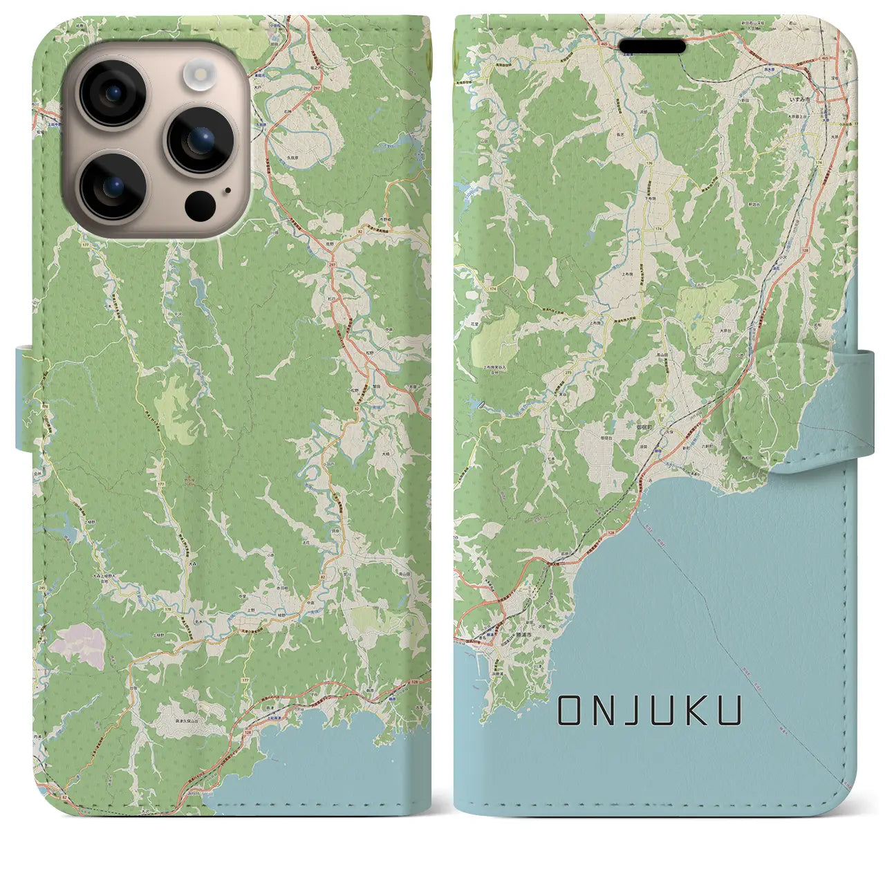 【御宿(千葉県)】地図柄iPhoneケース(手帳タイプ)ナチュラル・iPhone 16 Plus 用