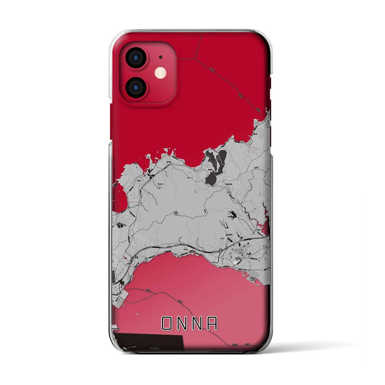 【恩納(沖縄県)】地図柄iPhoneケース(クリアタイプ)モノトーン・iPhone 11 用