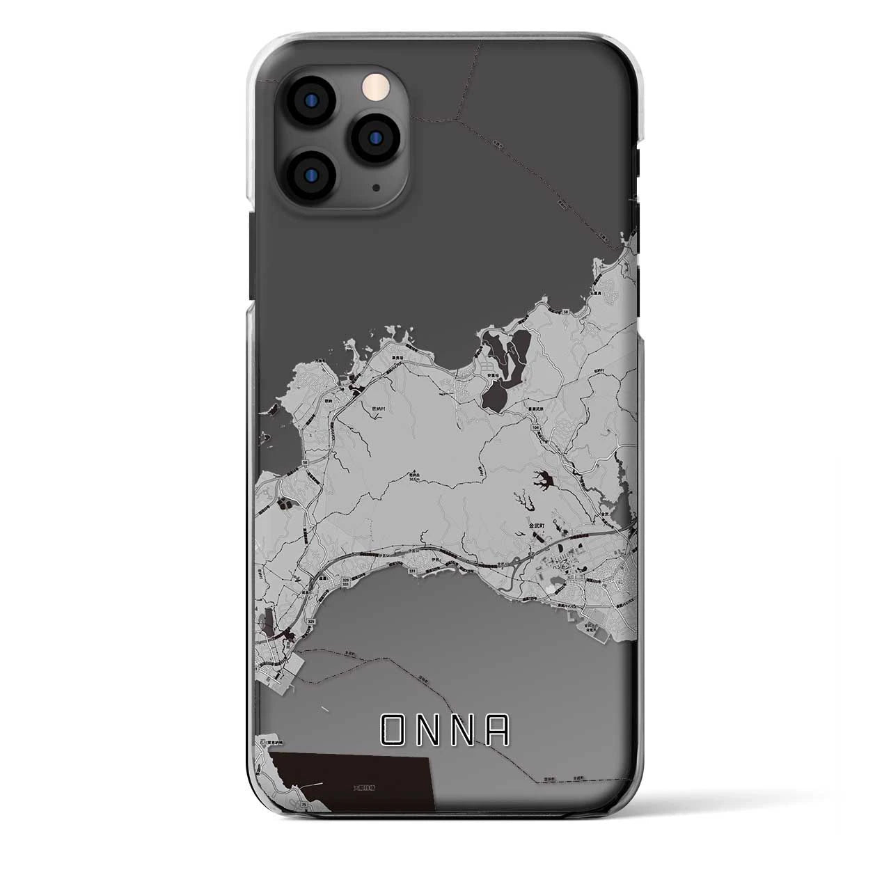 【恩納(沖縄県)】地図柄iPhoneケース(クリアタイプ)モノトーン・iPhone 11 Pro Max 用