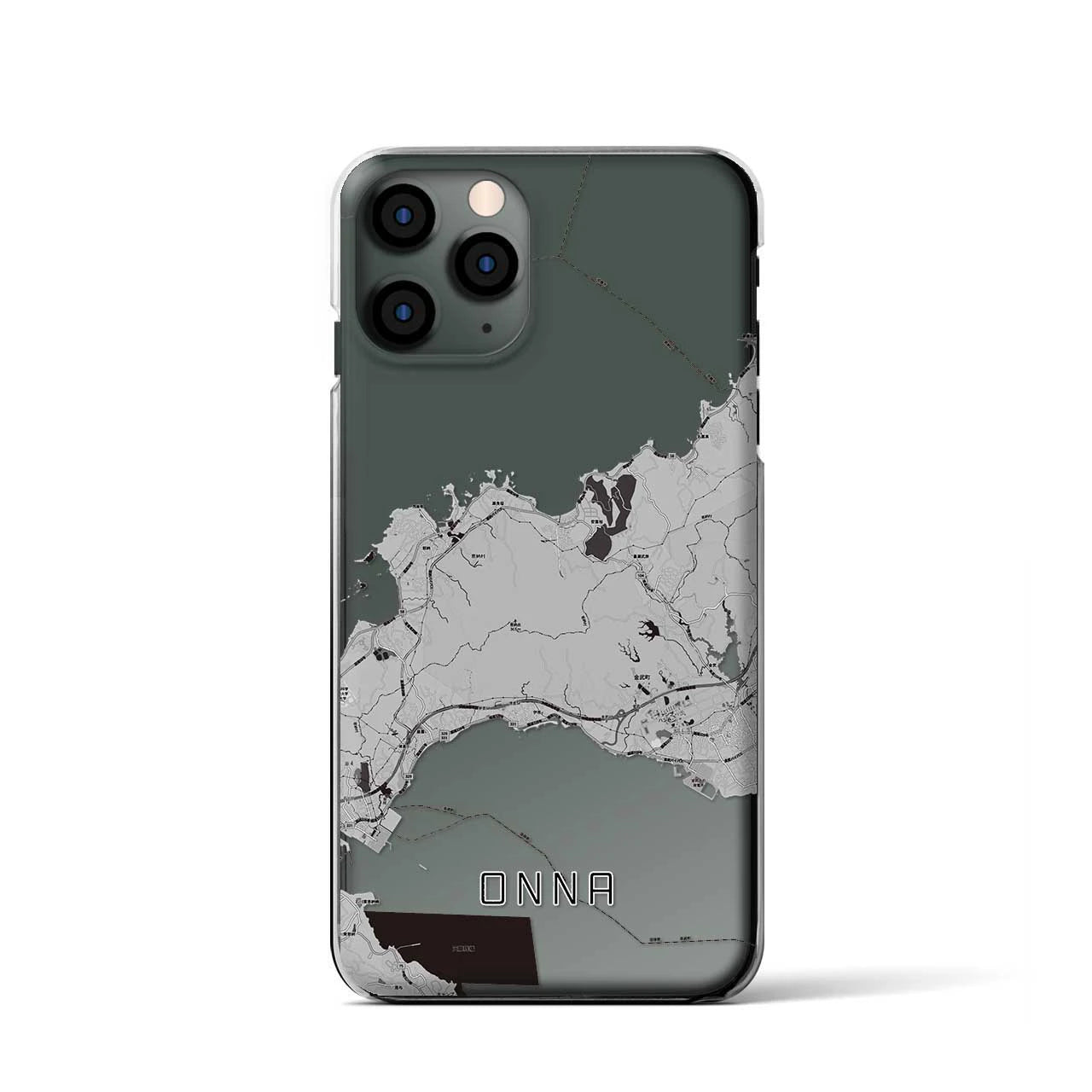 【恩納(沖縄県)】地図柄iPhoneケース(クリアタイプ)モノトーン・iPhone 11 Pro 用