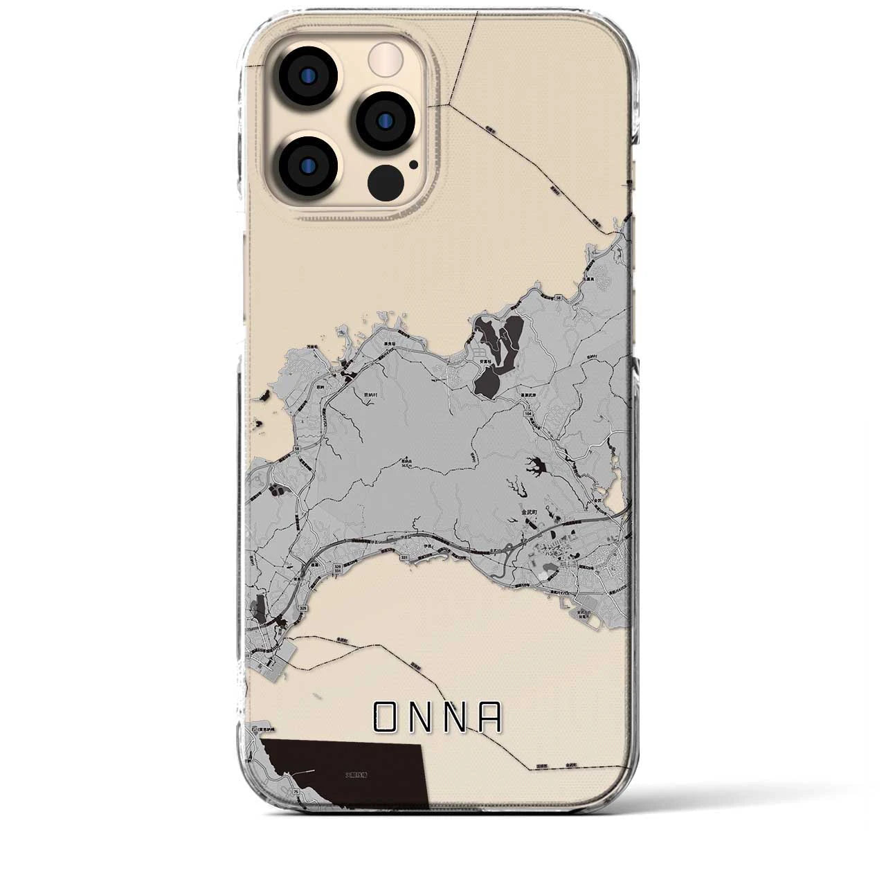 【恩納(沖縄県)】地図柄iPhoneケース(クリアタイプ)モノトーン・iPhone 12 Pro Max 用