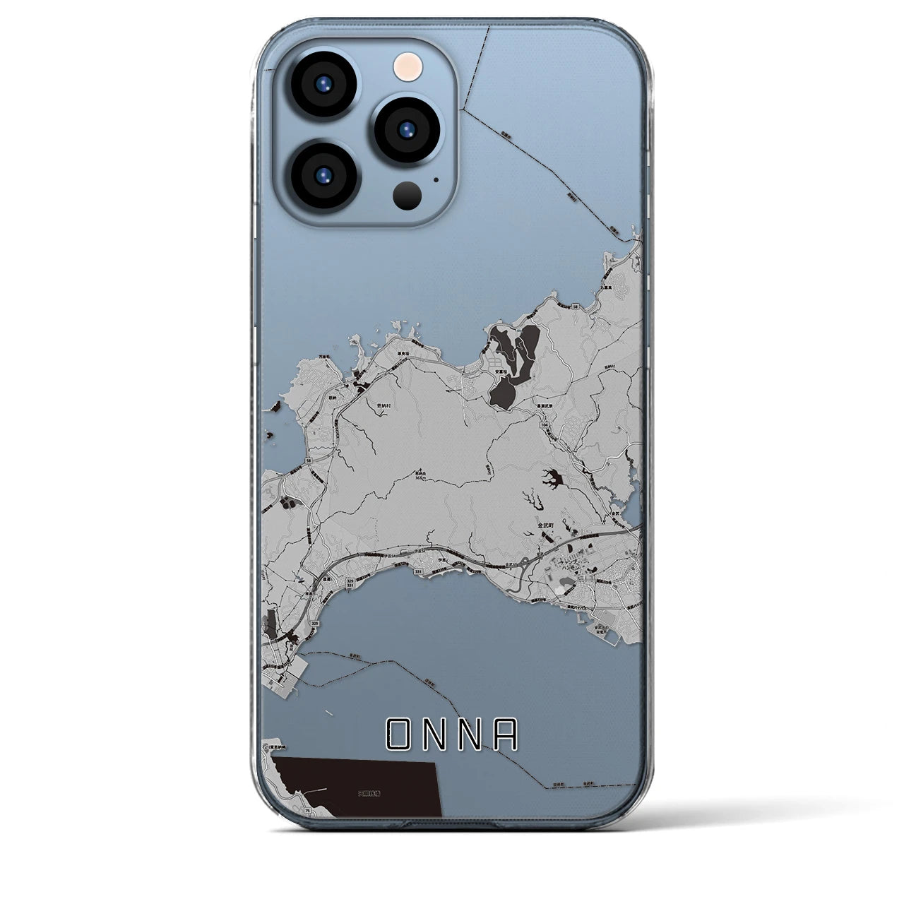 【恩納(沖縄県)】地図柄iPhoneケース(クリアタイプ)モノトーン・iPhone 13 Pro Max 用