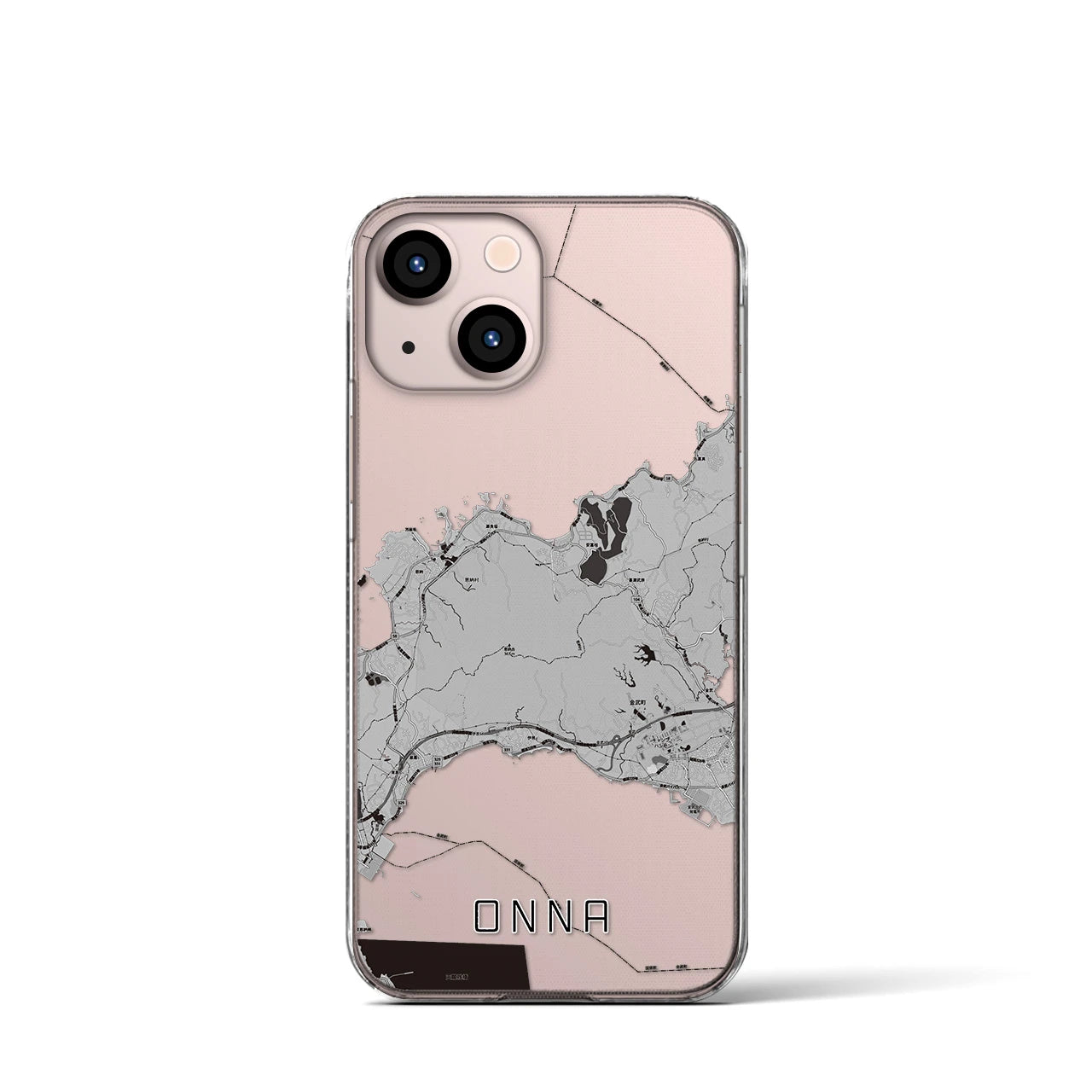 【恩納(沖縄県)】地図柄iPhoneケース(クリアタイプ)モノトーン・iPhone 13 mini 用