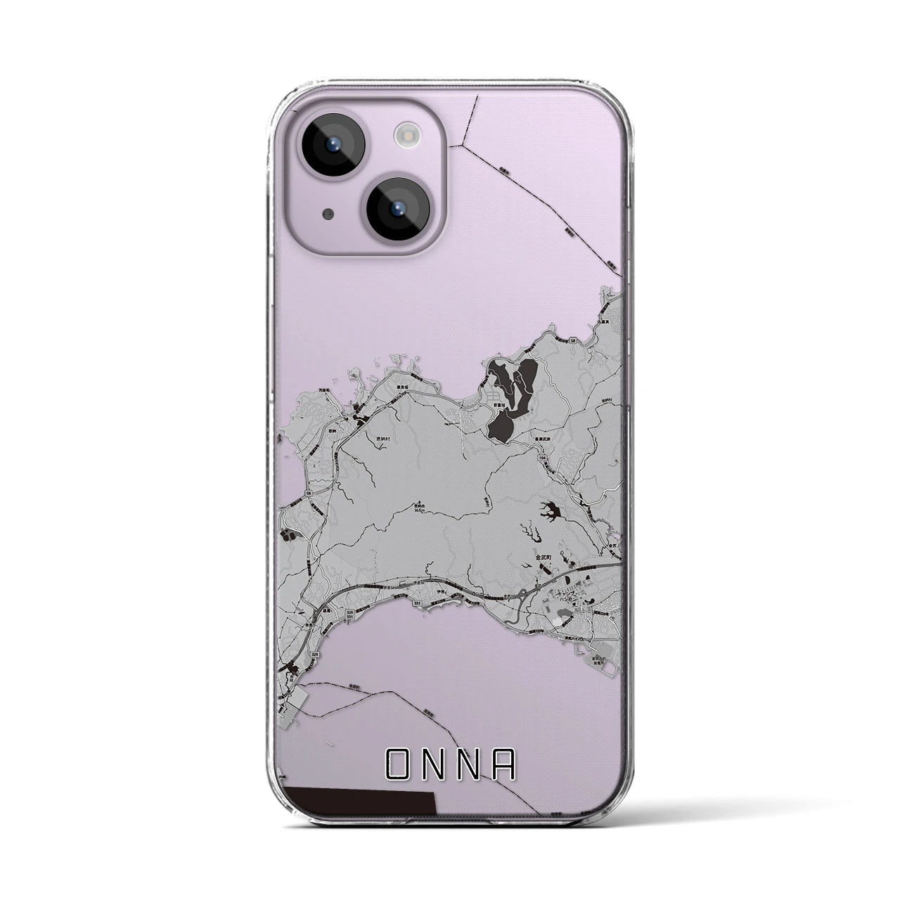 【恩納(沖縄県)】地図柄iPhoneケース(クリアタイプ)モノトーン・iPhone 14 用