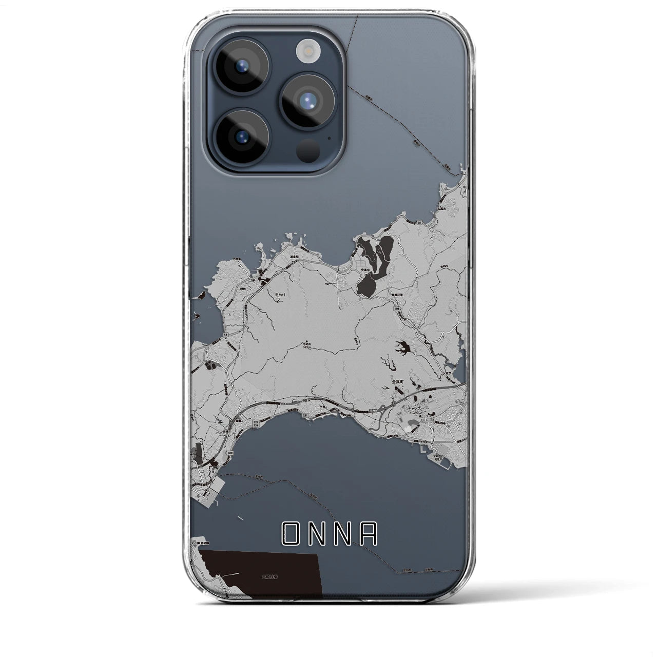 【恩納(沖縄県)】地図柄iPhoneケース(クリアタイプ)モノトーン・iPhone 15 Pro Max 用