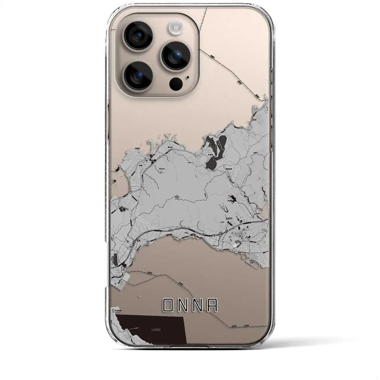 【恩納(沖縄県)】地図柄iPhoneケース(クリアタイプ)モノトーン・iPhone 16 Plus 用