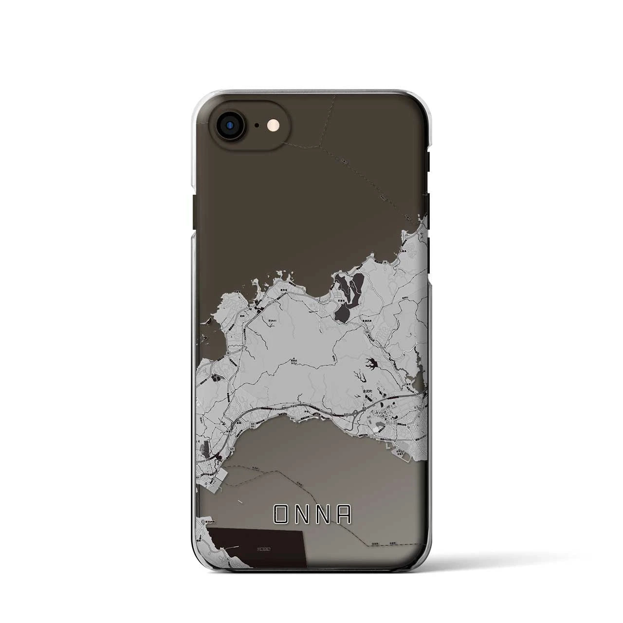 【恩納(沖縄県)】地図柄iPhoneケース(クリアタイプ)モノトーン・iPhone SE(第3 / 第2世代) / 8 / 7 / 6s / 6 用