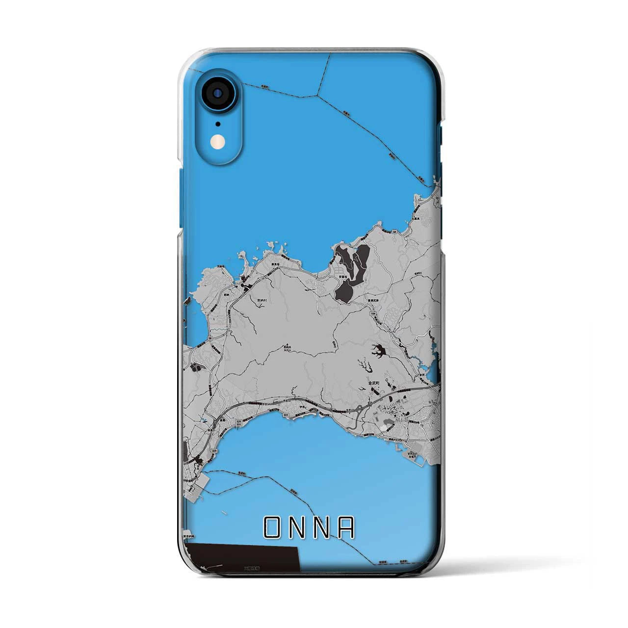 【恩納(沖縄県)】地図柄iPhoneケース(クリアタイプ)モノトーン・iPhone XR 用