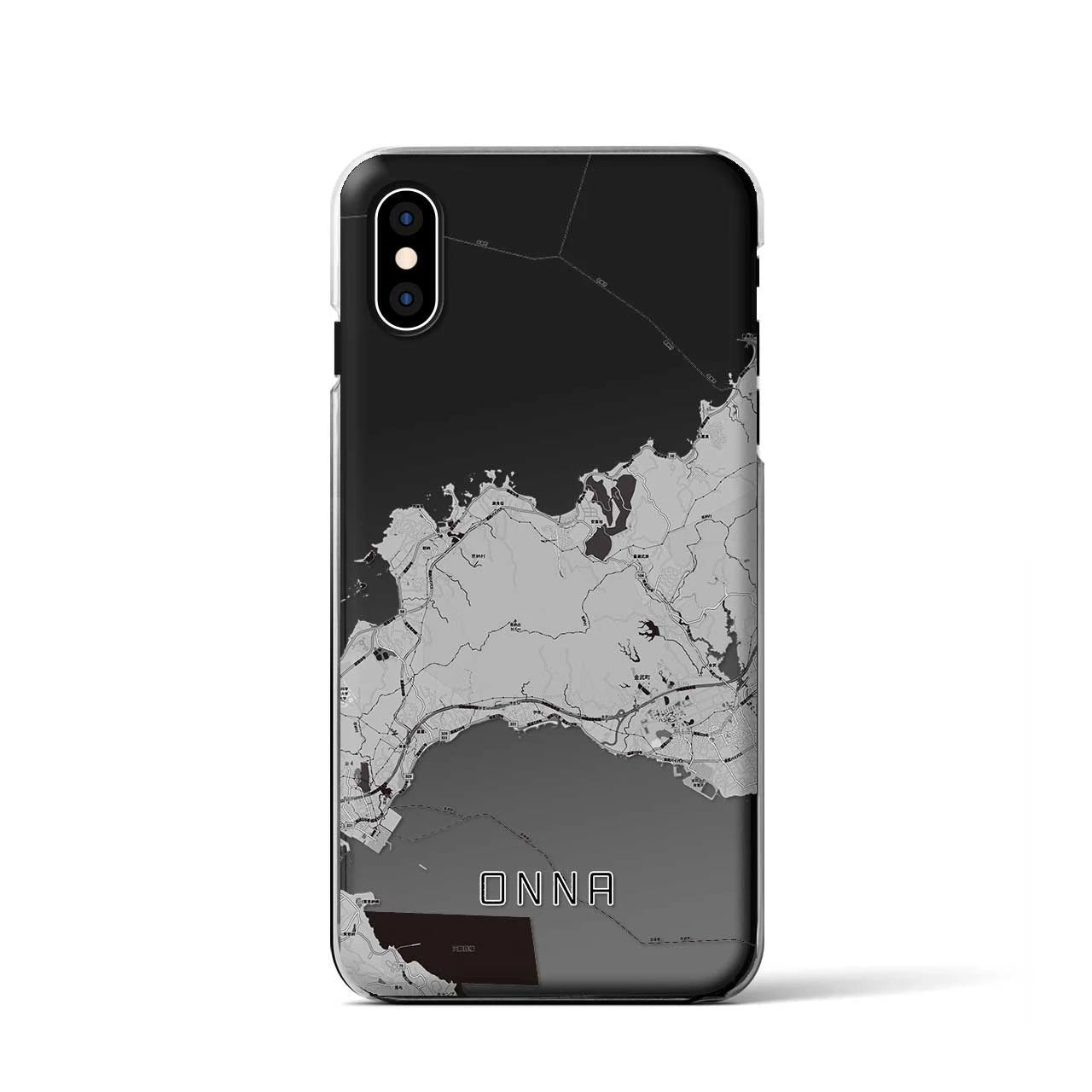 【恩納(沖縄県)】地図柄iPhoneケース(クリアタイプ)モノトーン・iPhone XS / X 用