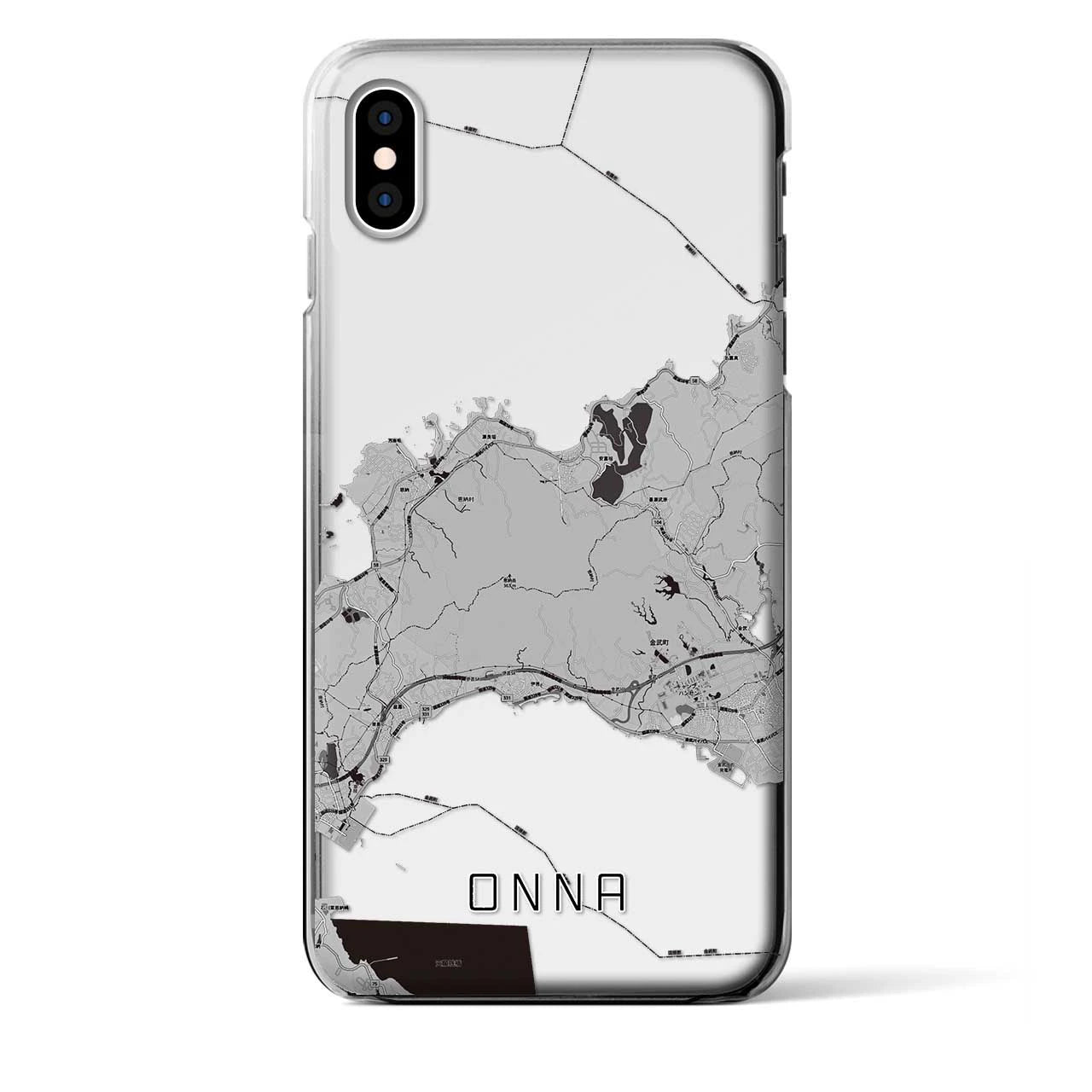 【恩納(沖縄県)】地図柄iPhoneケース(クリアタイプ)モノトーン・iPhone XS Max 用
