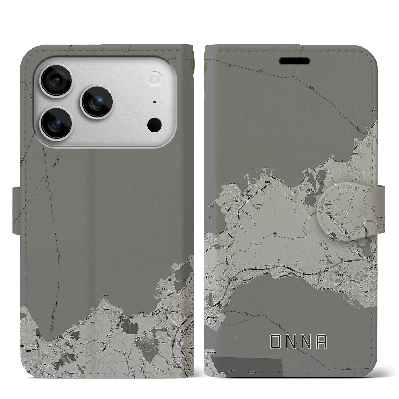 【恩納(沖縄県)】地図柄iPhoneケース(手帳タイプ)