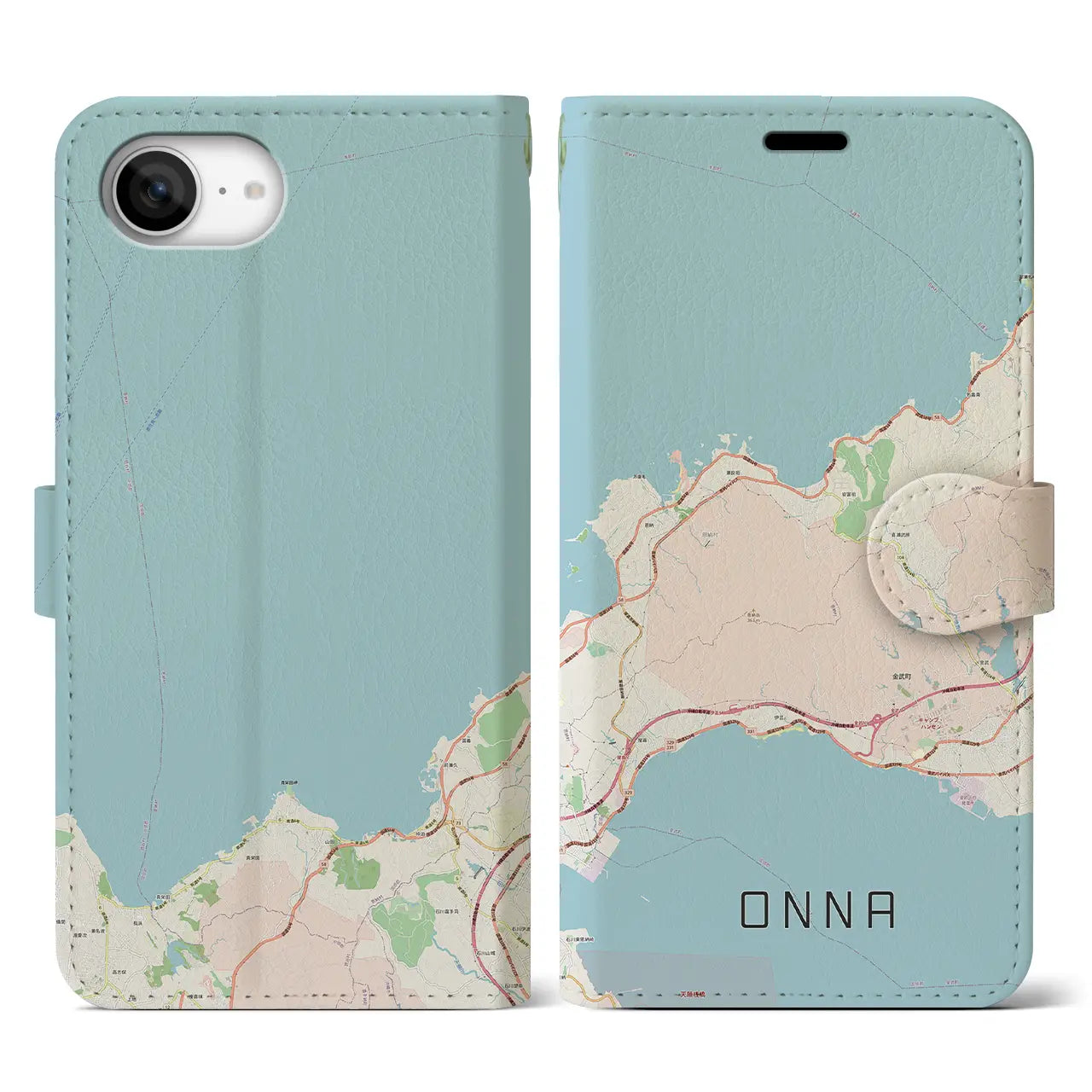 【恩納(沖縄県)】地図柄iPhoneケース(手帳タイプ)