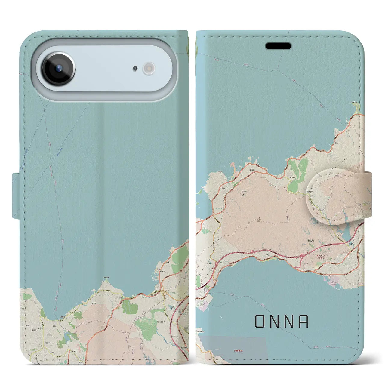【恩納(沖縄県)】地図柄iPhoneケース(手帳タイプ)モノトーン・iPhone 17 Pro Max 用