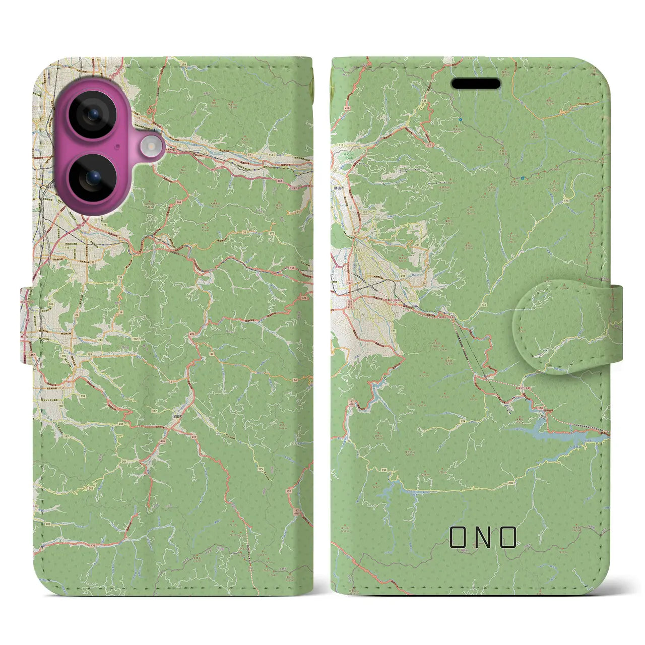 【大野(福井県)】地図柄iPhoneケース(手帳タイプ)ナチュラル・iPhone 16 Pro 用
