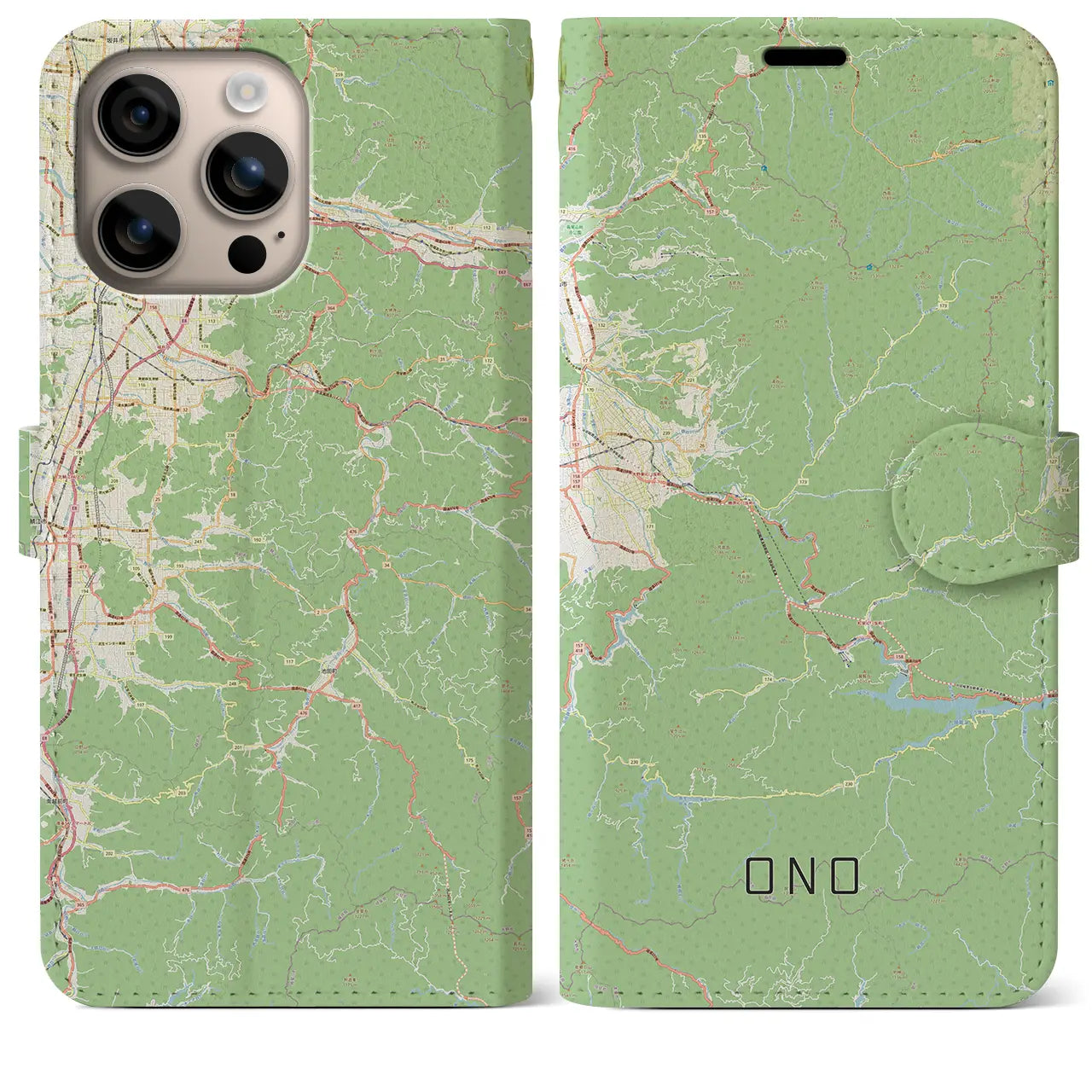 【大野(福井県)】地図柄iPhoneケース(手帳タイプ)ナチュラル・iPhone 16 Plus 用