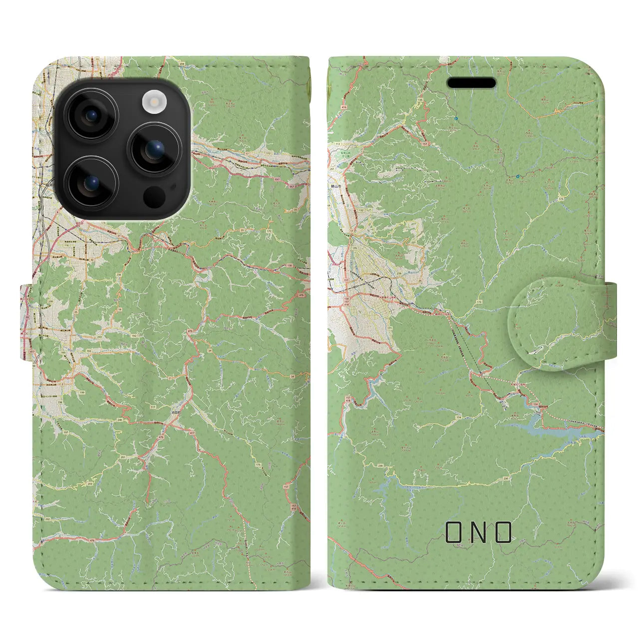 【大野(福井県)】地図柄iPhoneケース(手帳タイプ)ナチュラル・iPhone 16 用