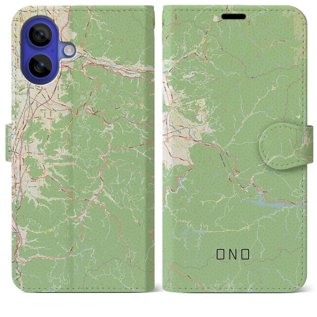 【大野(福井県)】地図柄iPhoneケース(手帳タイプ)ナチュラル・iPhone 16 Pro Max 用
