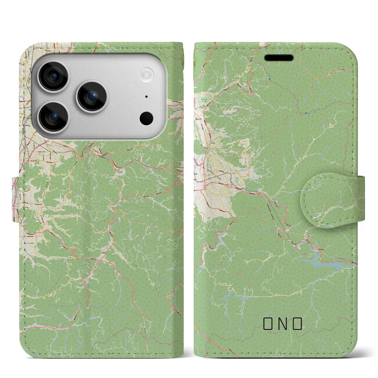 【大野(福井県)】地図柄iPhoneケース(手帳タイプ)ナチュラル・iPhone 17 Pro Max 用