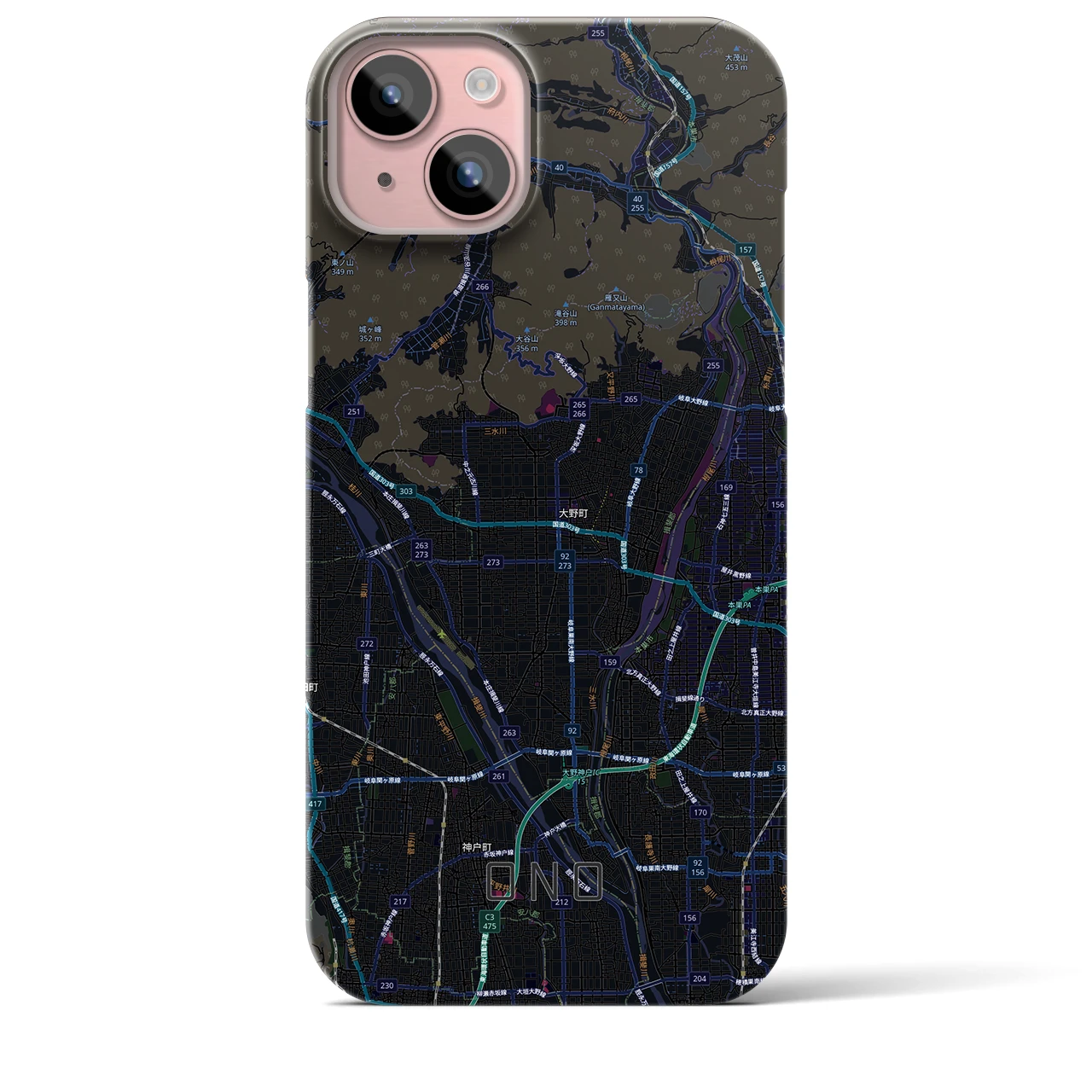 【大野(岐阜県)】地図柄iPhoneケース(バックカバータイプ)