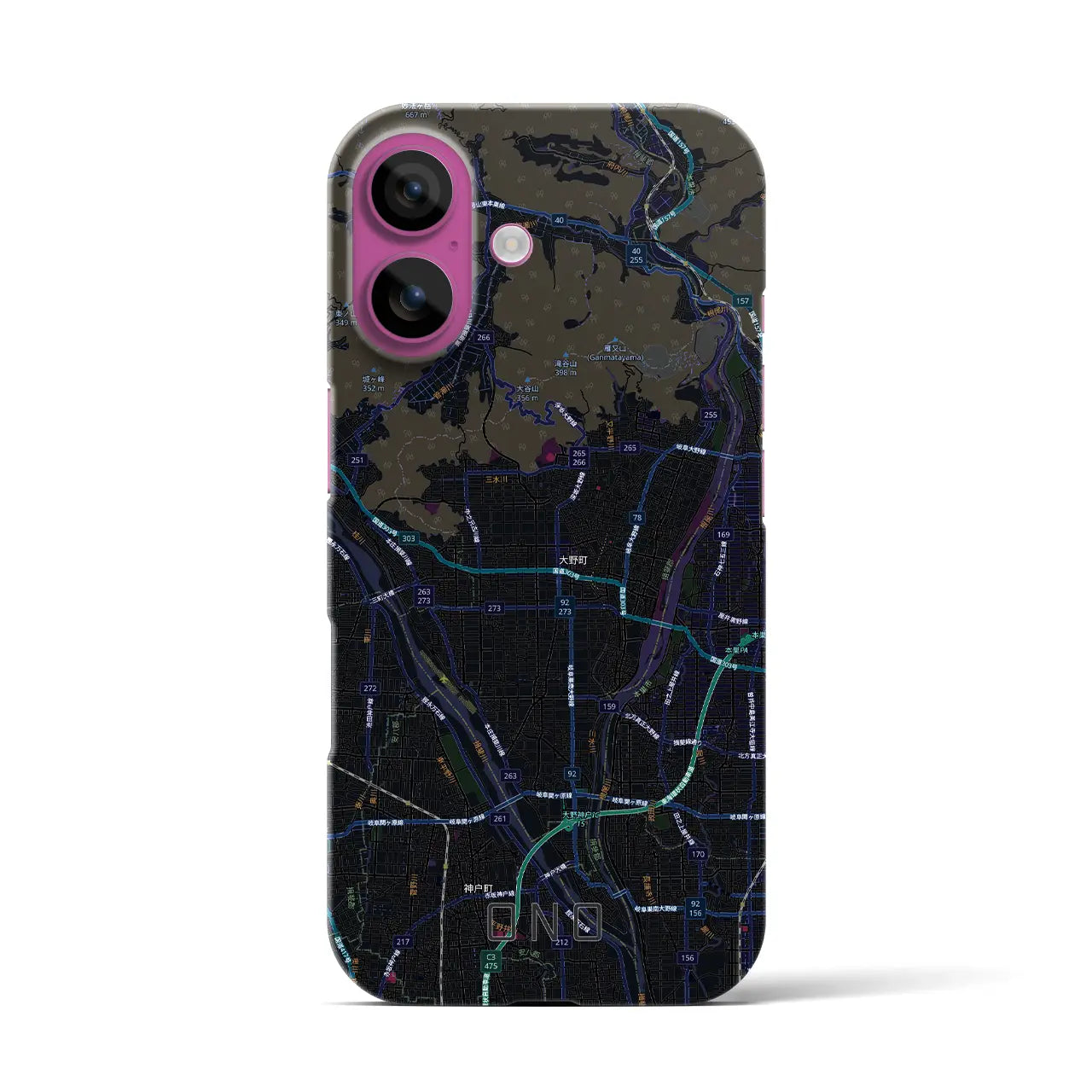 【大野(岐阜県)】地図柄iPhoneケース(バックカバータイプ)