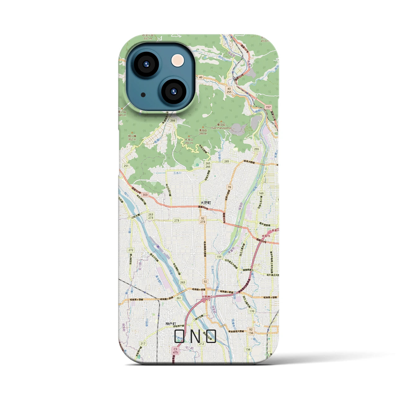 【大野(岐阜県)】地図柄iPhoneケース(バックカバータイプ)