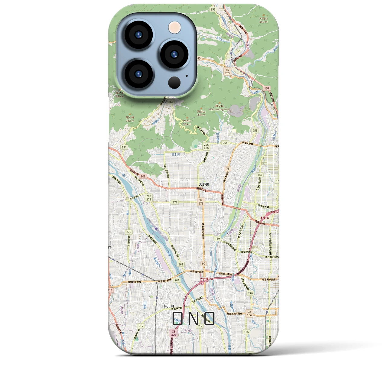 【大野(岐阜県)】地図柄iPhoneケース(バックカバータイプ)
