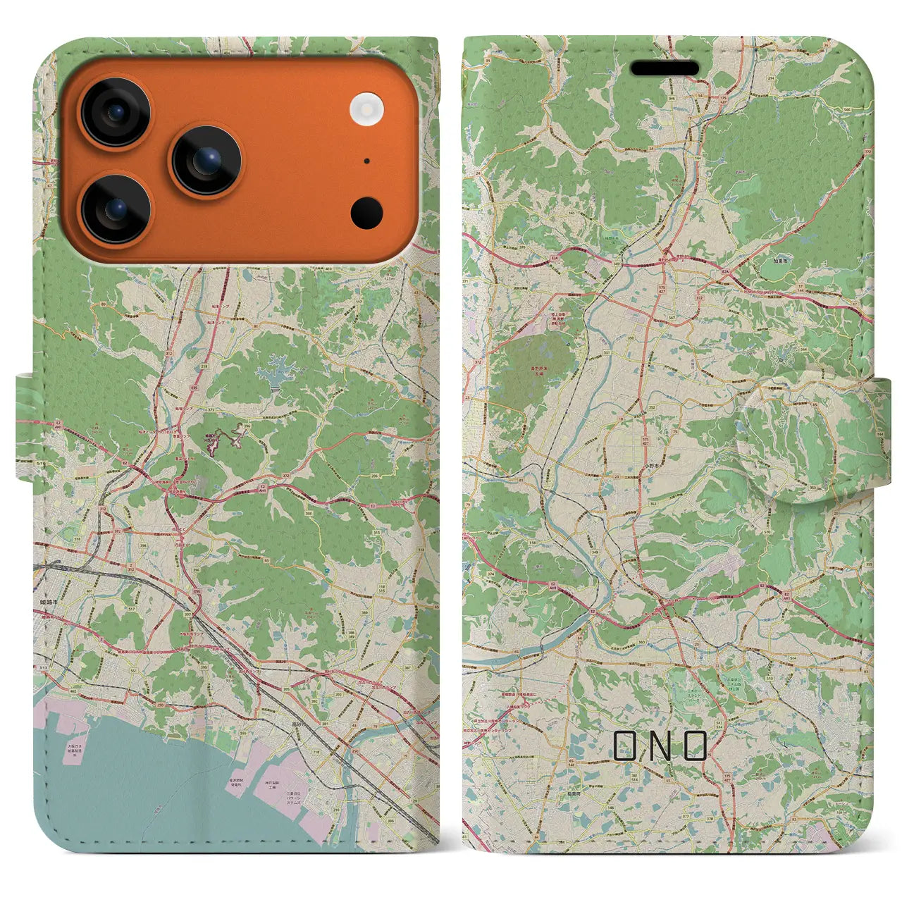【小野(兵庫県)】地図柄iPhoneケース(手帳タイプ)モノトーン・iPhone 17 Pro Max 用