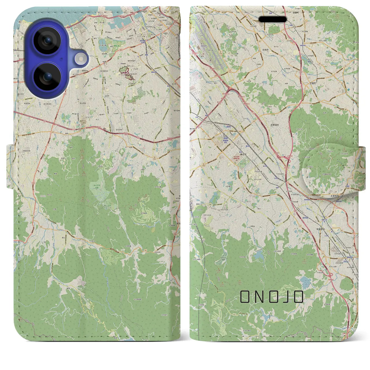 【大野城(福岡県)】地図柄iPhoneケース(手帳タイプ)ナチュラル・iPhone 16 Pro Max 用