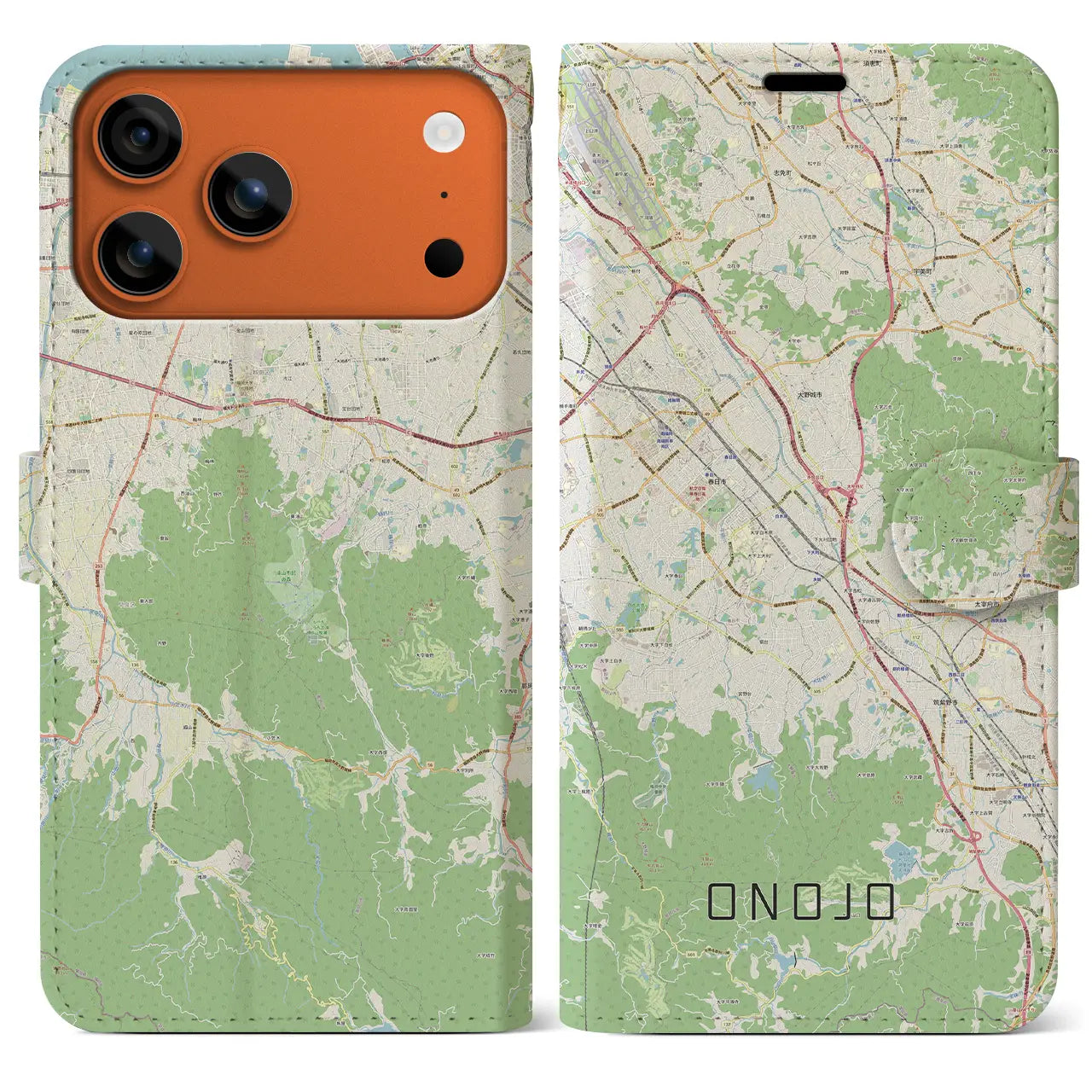 【大野城(福岡県)】地図柄iPhoneケース(手帳タイプ)モノトーン・iPhone 17 Pro Max 用