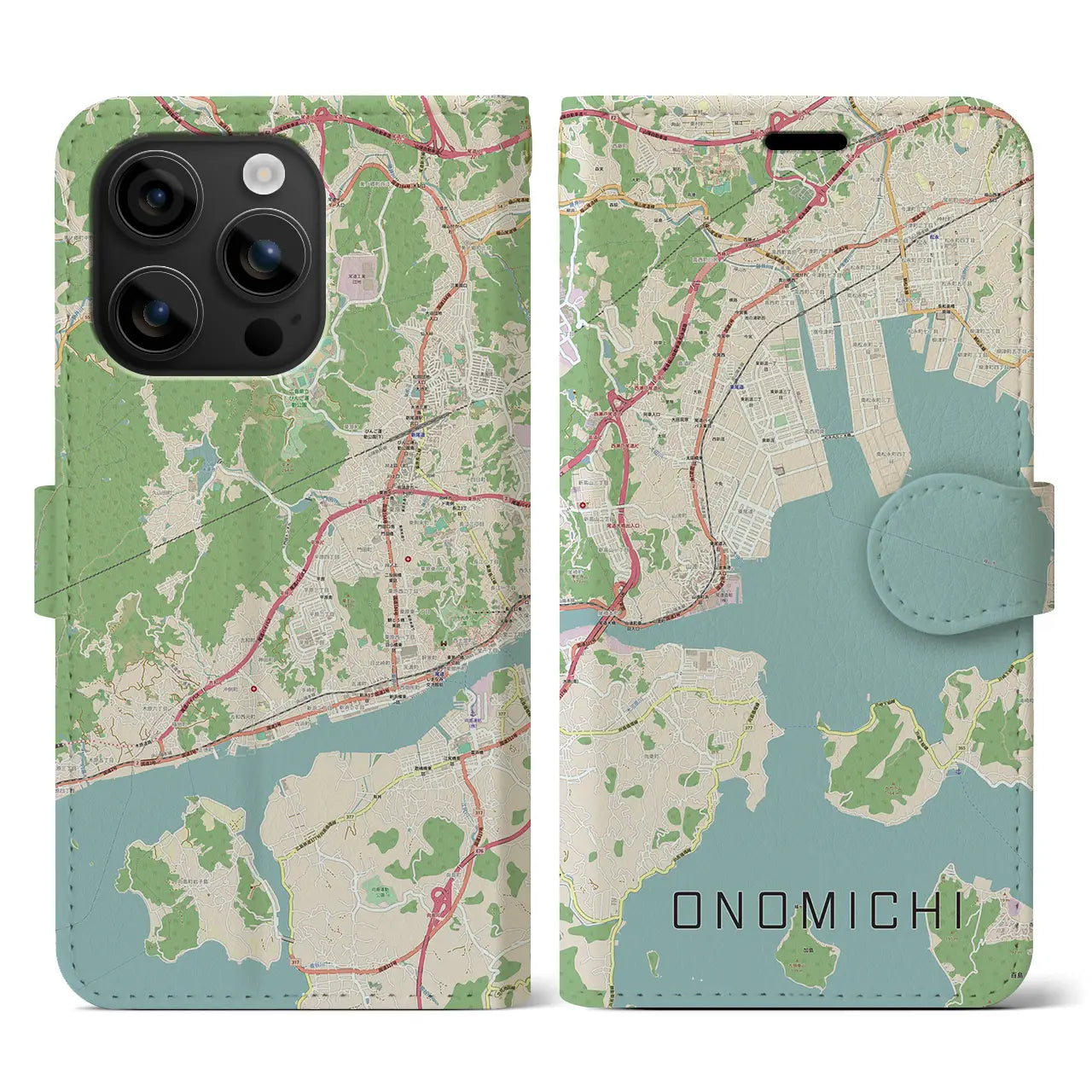 【尾道(広島県)】地図柄iPhoneケース(手帳タイプ)ナチュラル・iPhone 16 用
