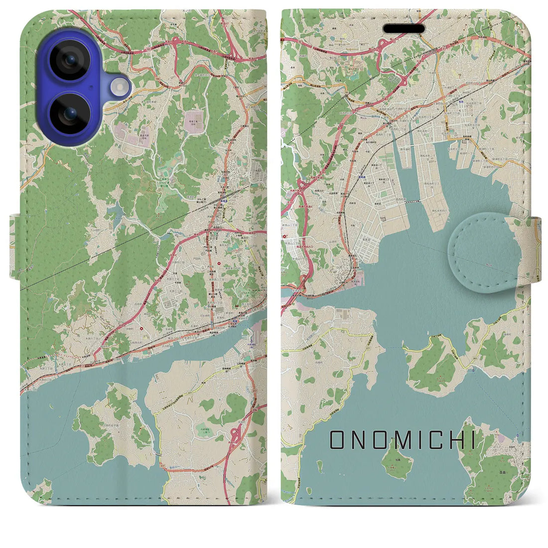 【尾道(広島県)】地図柄iPhoneケース(手帳タイプ)ナチュラル・iPhone 16 Pro Max 用