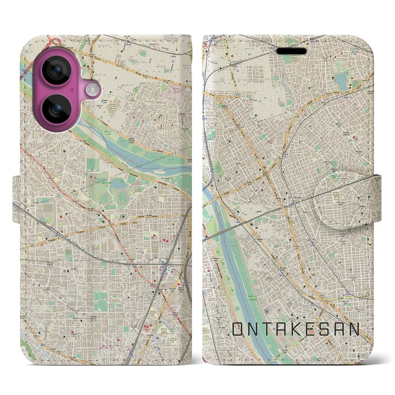 【御嶽山(東京都)】地図柄iPhoneケース(手帳タイプ)ナチュラル・iPhone 16 Pro 用