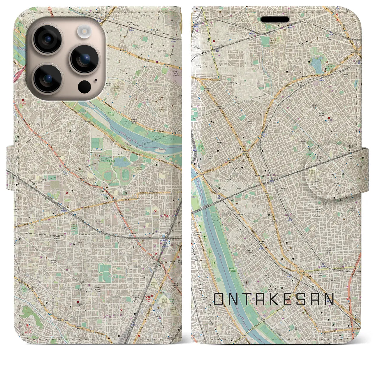 【御嶽山(東京都)】地図柄iPhoneケース(手帳タイプ)ナチュラル・iPhone 16 Plus 用