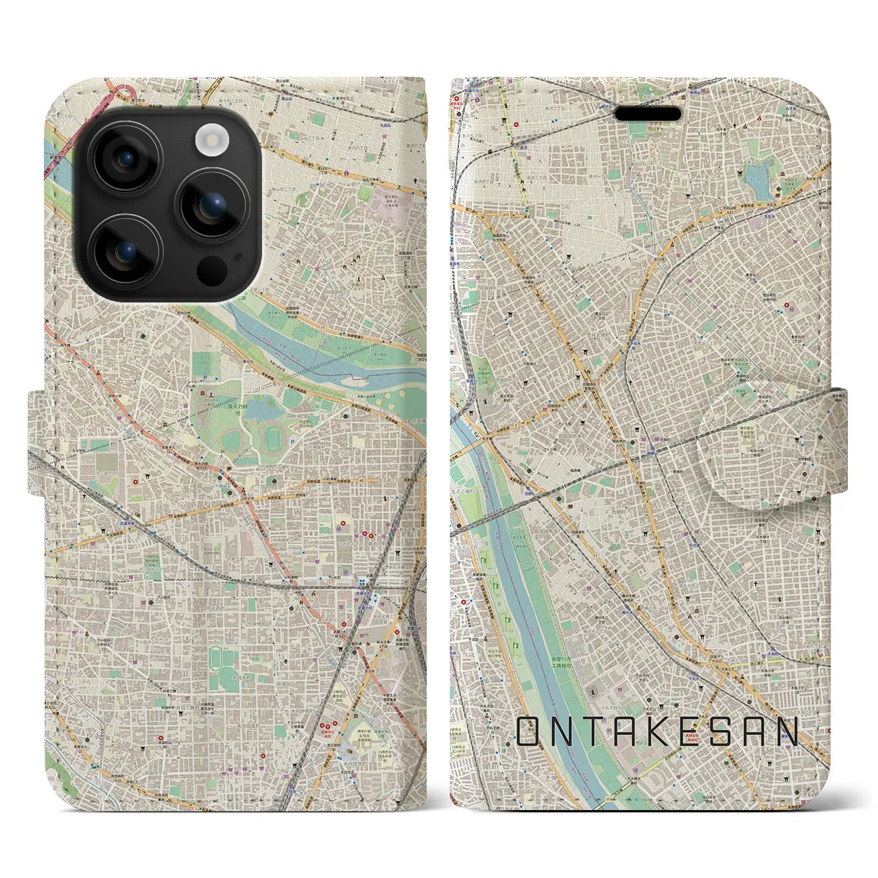 【御嶽山(東京都)】地図柄iPhoneケース(手帳タイプ)ナチュラル・iPhone 16 用