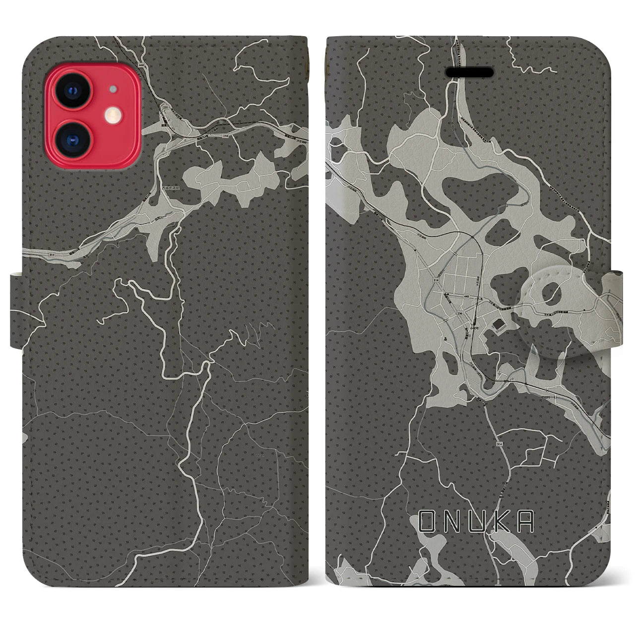 【小奴可(広島県)】地図柄iPhoneケース(手帳タイプ)モノトーン・iPhone 11 用