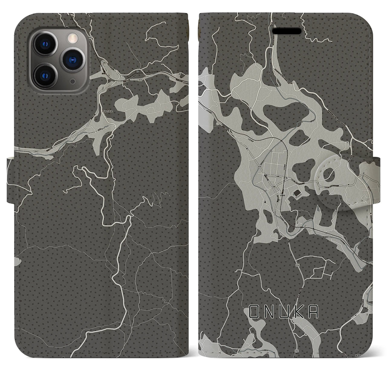 【小奴可(広島県)】地図柄iPhoneケース(手帳タイプ)モノトーン・iPhone 11 Pro Max 用