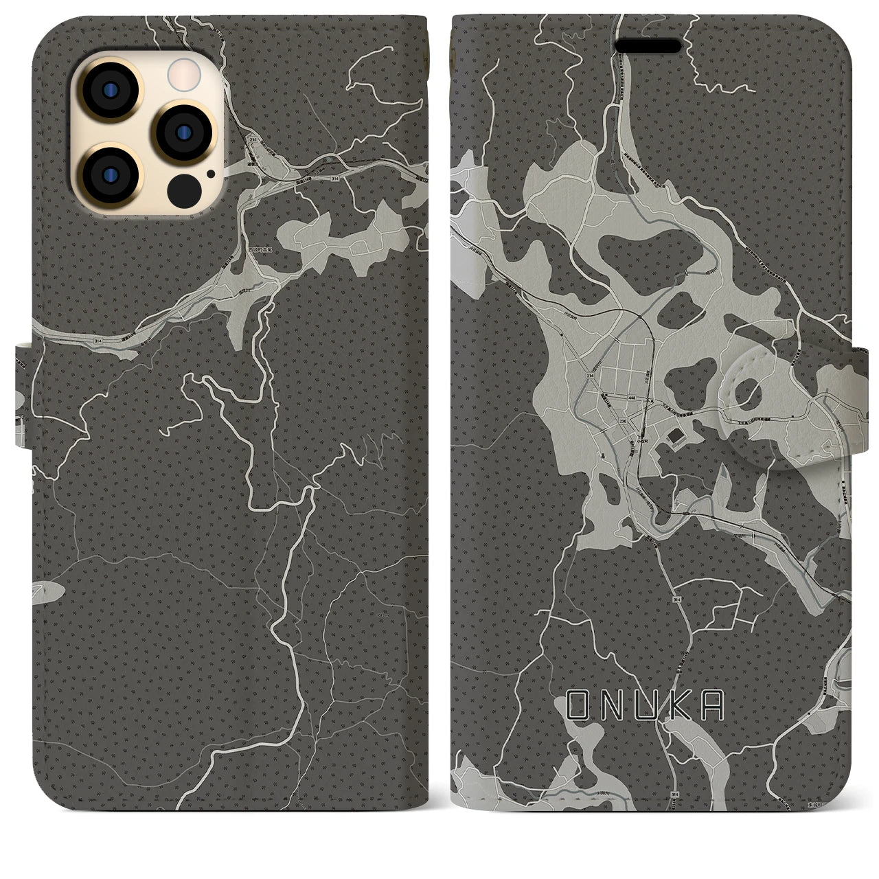 【小奴可(広島県)】地図柄iPhoneケース(手帳タイプ)モノトーン・iPhone 12 Pro Max 用