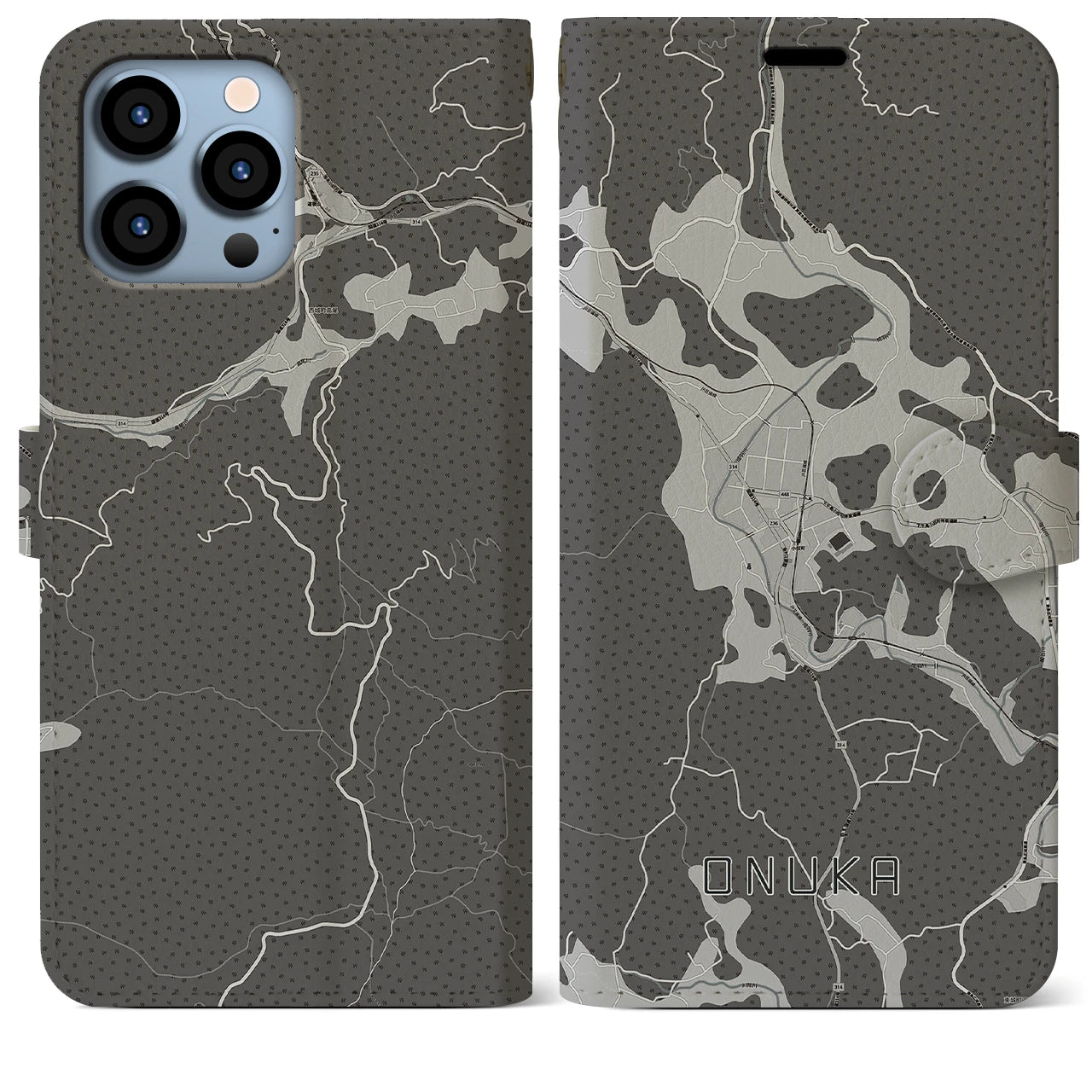 【小奴可(広島県)】地図柄iPhoneケース(手帳タイプ)モノトーン・iPhone 13 Pro Max 用