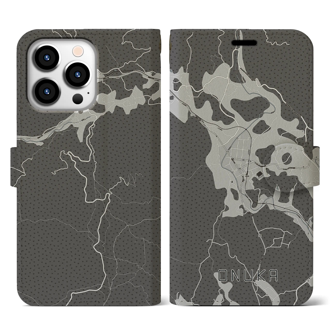【小奴可(広島県)】地図柄iPhoneケース(手帳タイプ)モノトーン・iPhone 13 Pro 用
