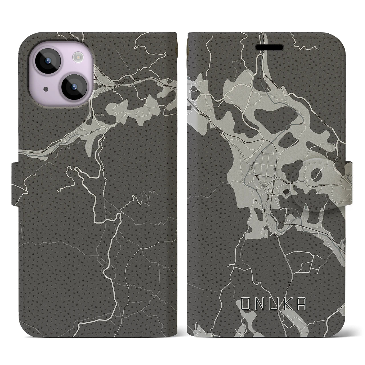 【小奴可(広島県)】地図柄iPhoneケース(手帳タイプ)モノトーン・iPhone 14 用