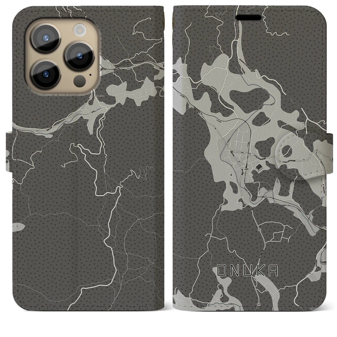 【小奴可(広島県)】地図柄iPhoneケース(手帳タイプ)モノトーン・iPhone 14 Pro Max 用