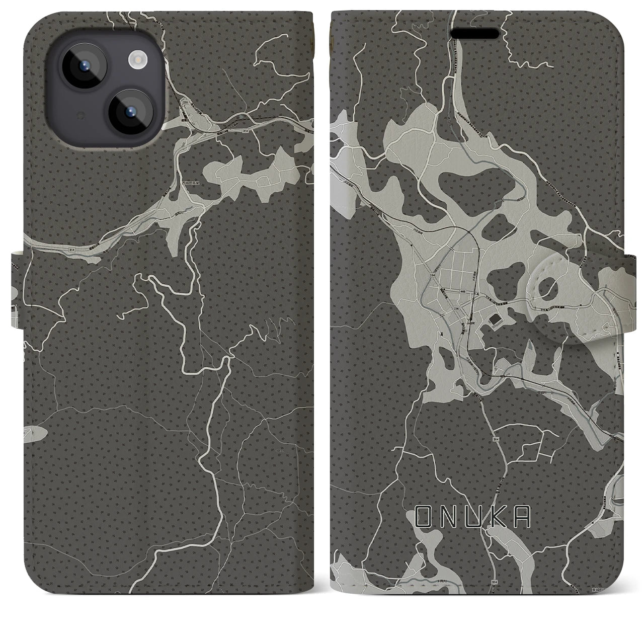 【小奴可(広島県)】地図柄iPhoneケース(手帳タイプ)モノトーン・iPhone 14 Plus 用