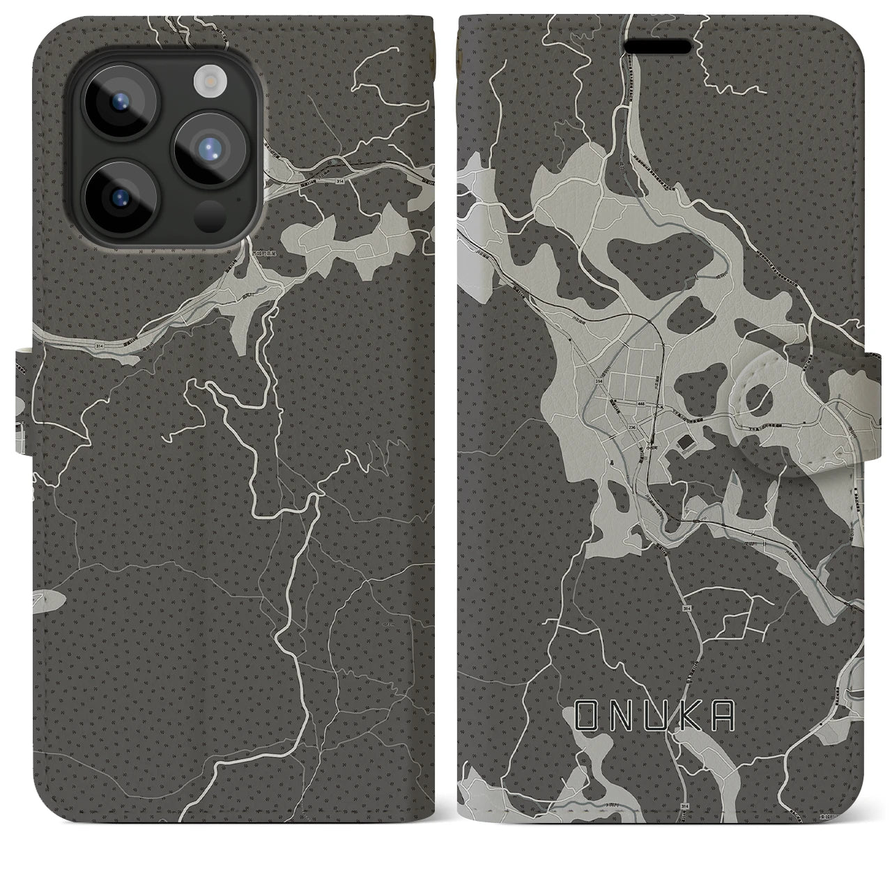 【小奴可(広島県)】地図柄iPhoneケース(手帳タイプ)モノトーン・iPhone 15 Pro Max 用