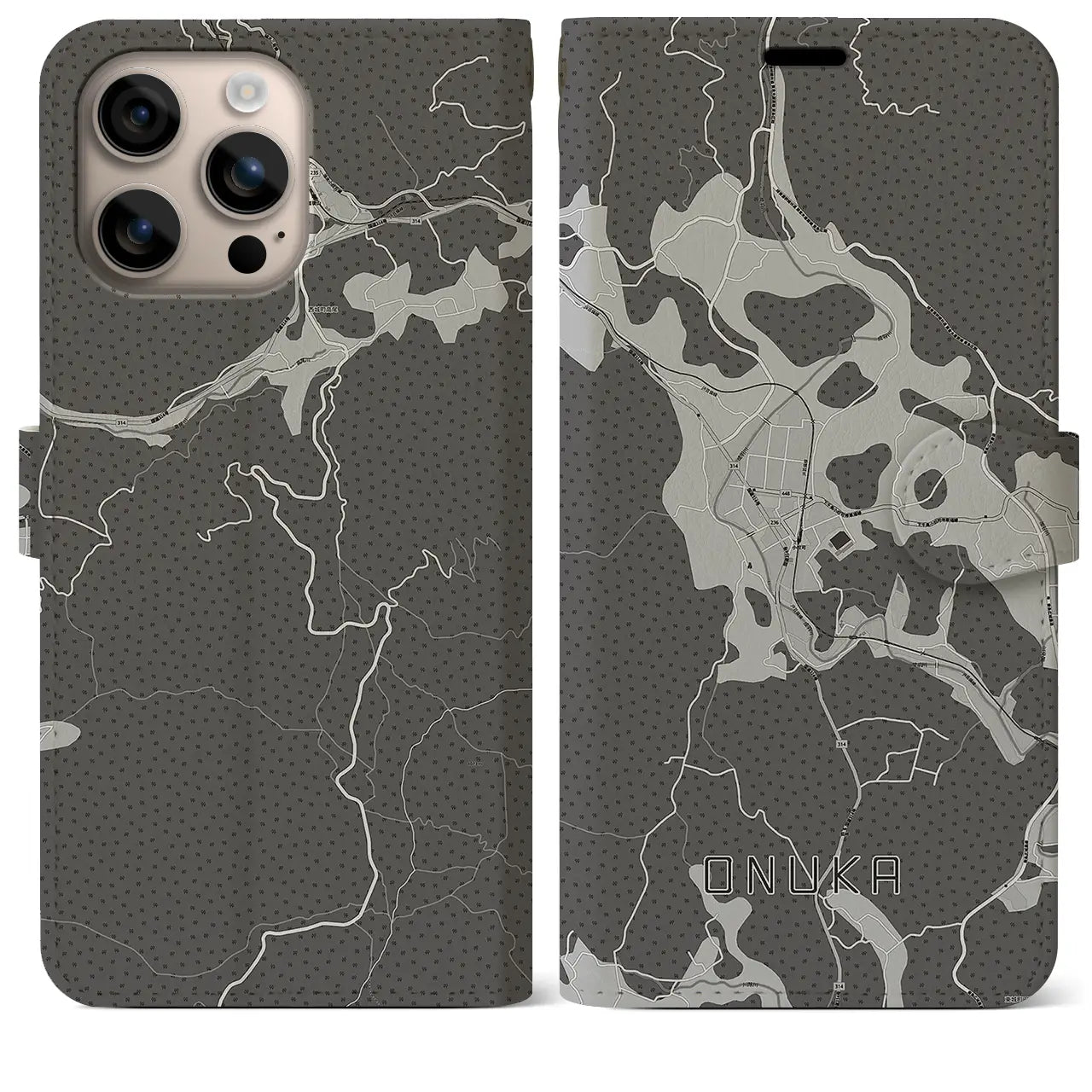 【小奴可(広島県)】地図柄iPhoneケース(手帳タイプ)モノトーン・iPhone 16 Plus 用