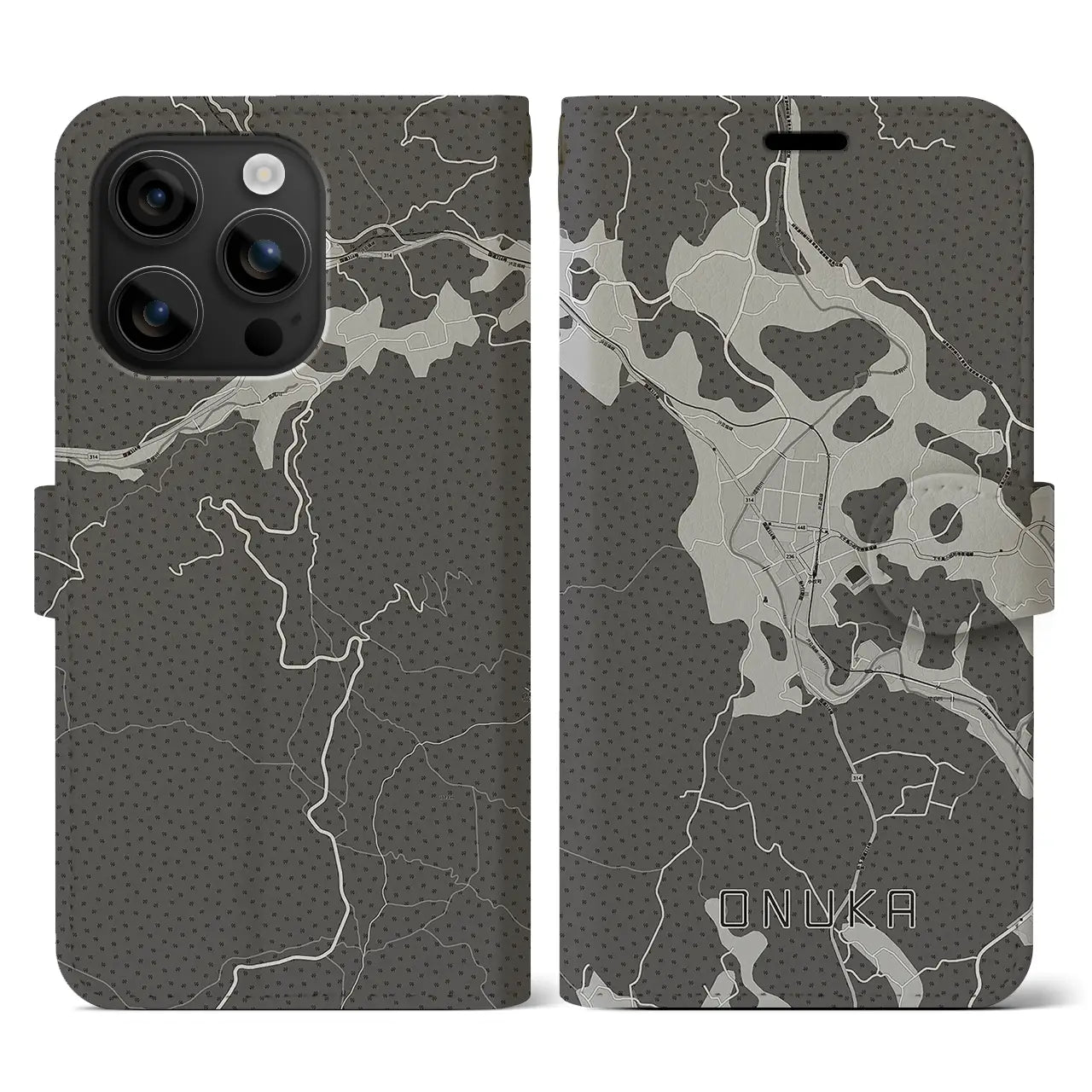 【小奴可(広島県)】地図柄iPhoneケース(手帳タイプ)モノトーン・iPhone 16 用