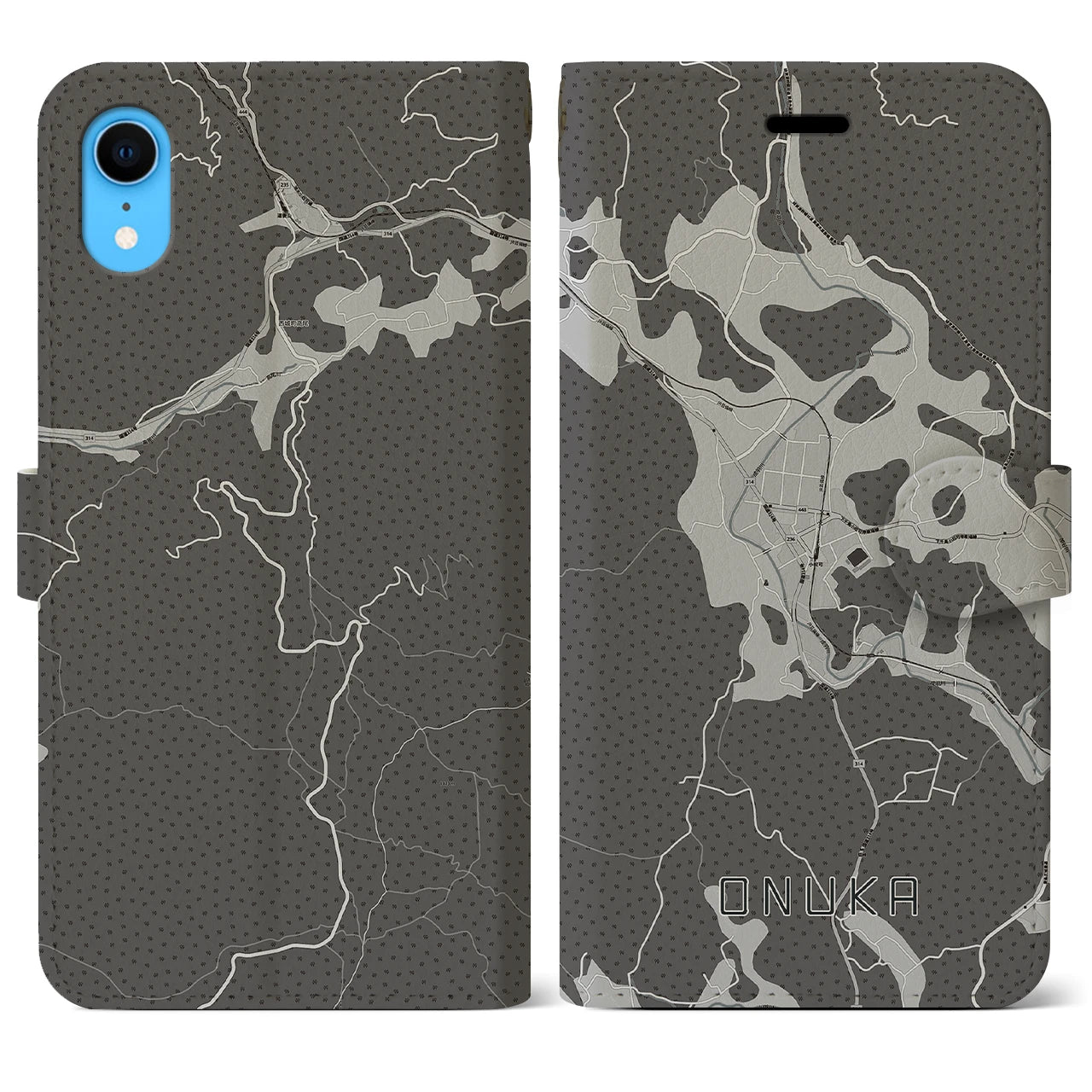 【小奴可(広島県)】地図柄iPhoneケース(手帳タイプ)モノトーン・iPhone XR 用