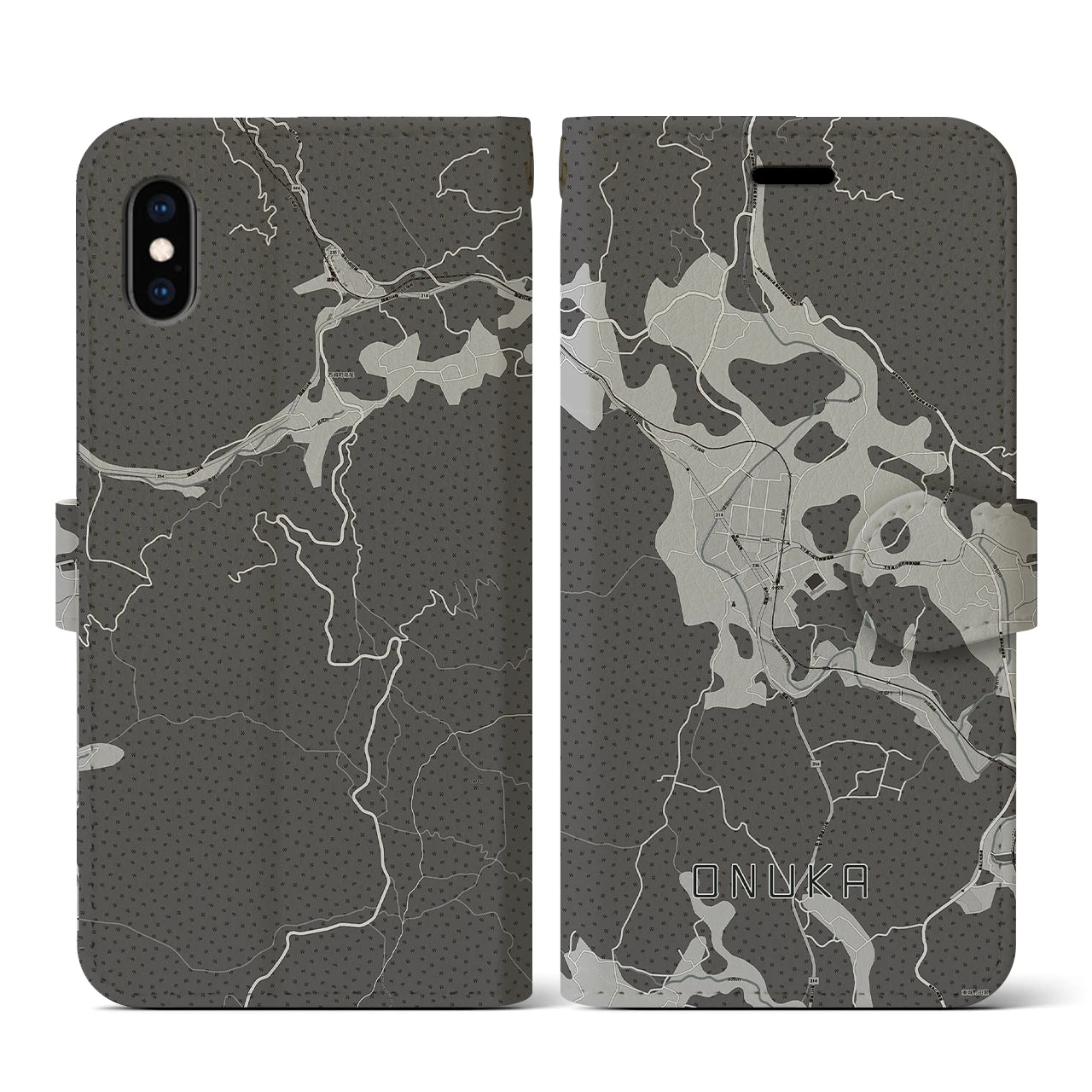 【小奴可(広島県)】地図柄iPhoneケース(手帳タイプ)モノトーン・iPhone XS / X 用