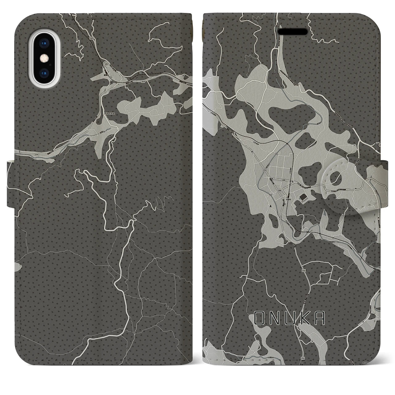 【小奴可(広島県)】地図柄iPhoneケース(手帳タイプ)モノトーン・iPhone XS Max 用