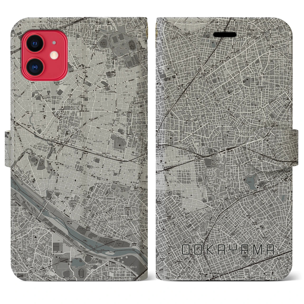 【大岡山(東京都)】地図柄iPhoneケース(手帳タイプ)モノトーン・iPhone 11 用