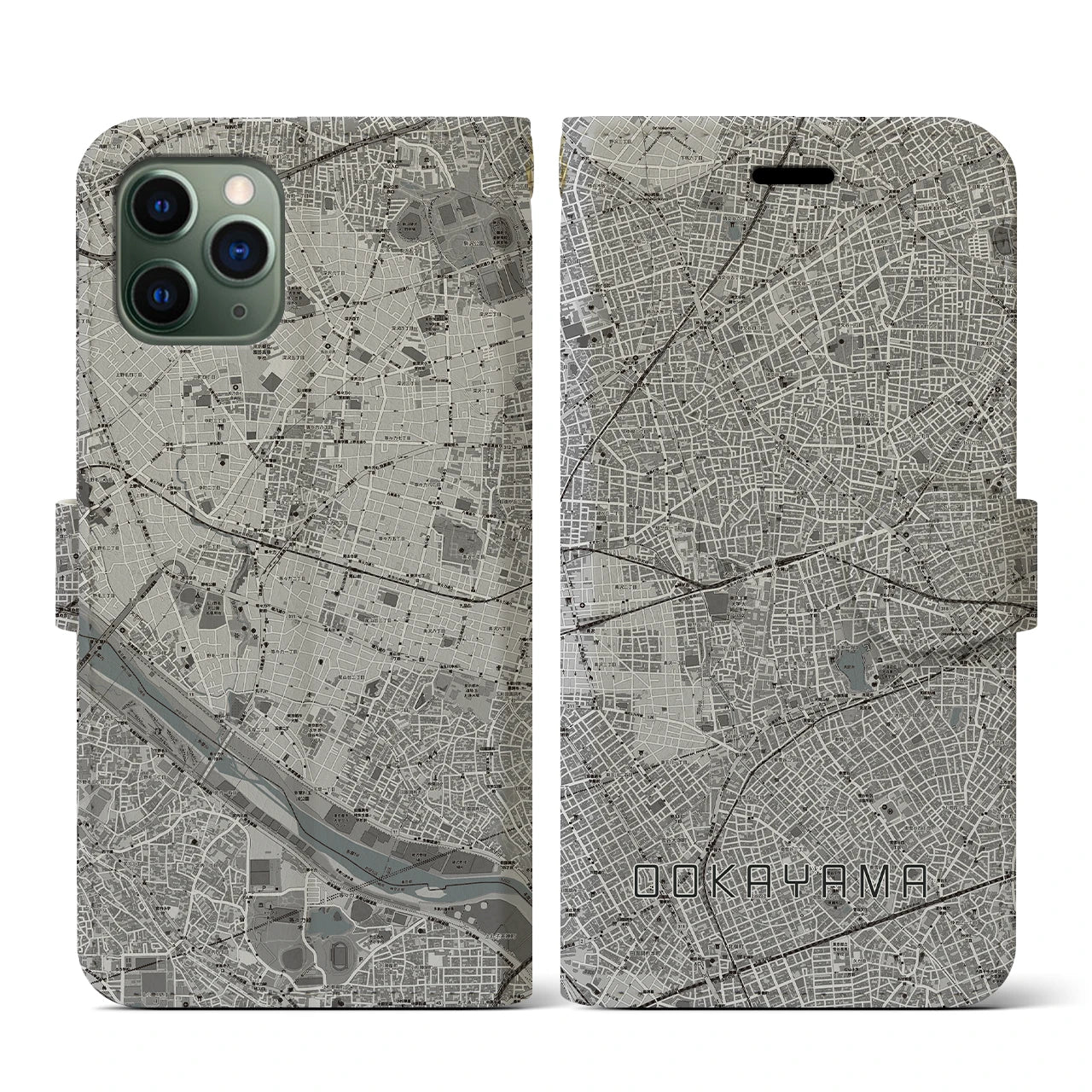 【大岡山(東京都)】地図柄iPhoneケース(手帳タイプ)モノトーン・iPhone 11 Pro 用